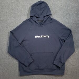 Huckberry Hoodie Men's 2XL Navy Blue Logo Print Pullover‎  Made in USA XXL